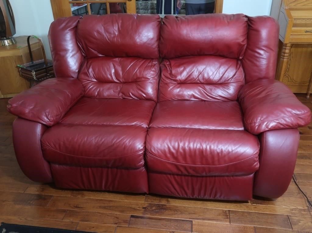 Red Leather Loveseat Recliner  68"Lx36"x38"