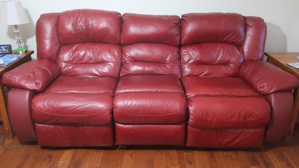 Red Leather Sofa w/ Recliner 90"Lx36"x38"