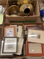 Assortment of pictures and frames, phone, serving