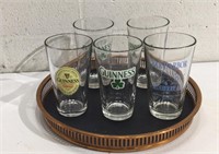 5 Collectible Beer Glasses & Serving Tray T9C