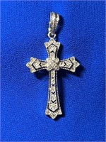 Diamond Cross Silver Pendant