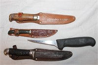 4 Knives, 3 Sheaths (See Desc)
