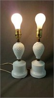 Pair of Hobnail White Milk Glass Lamps - Vintage