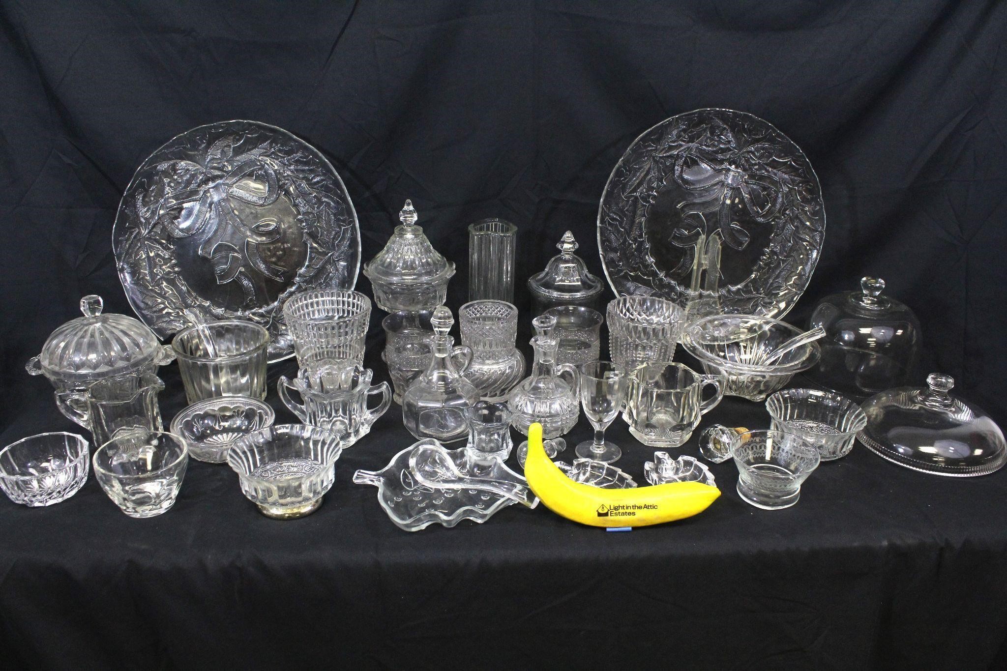 35Pcs. Clear Glass Xmas Platters, Candy Dishes+++