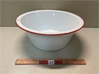 AWESOME LARGE ENAMELED WASH BASIN RED TRIM