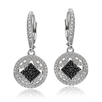 Genuine Black Diamond 14k Gold Pl Drop Earrings