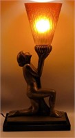 ART DECO BRONZE W/ MARBLE LADY DESK TABLE LAMP