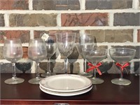 Assorted Wine Glasses and 2 small plates