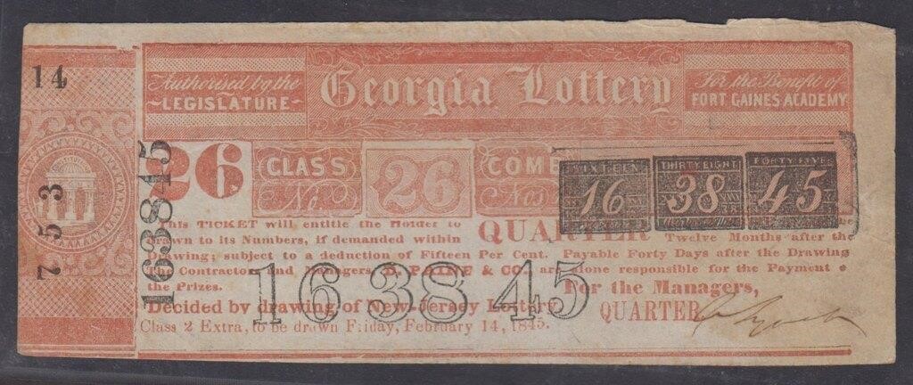 1845 Georgia Lottery ticket Orange issue, Circulat