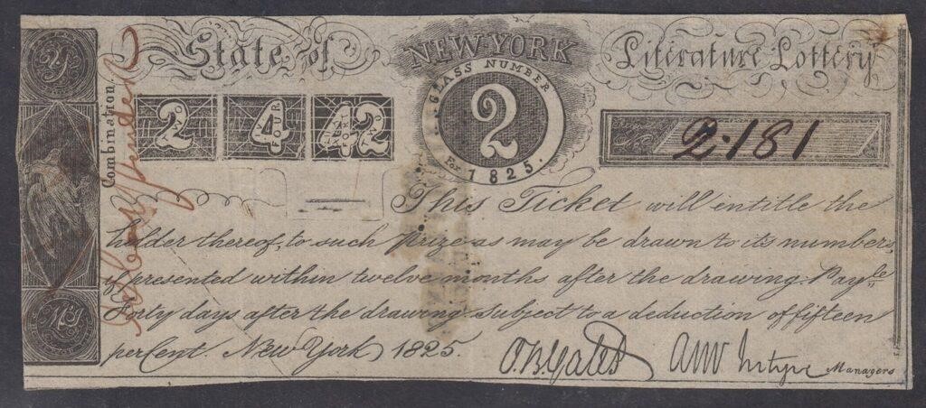 1825 New York Lottery ticket Literature Lottery is