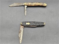 (2) Vintage Folding Knives, 1 w/ Bone-Look Handles