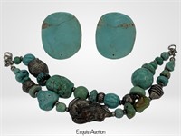 Chunky Turquoise Sterling Silver Bead Bracelet