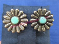 vint. turquoise & silver flower earrings