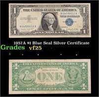 1957A $1 Blue Seal Silver Certificate Grades vf+