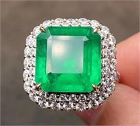 7.68ct Natural Emerald Ring, 18k gold
