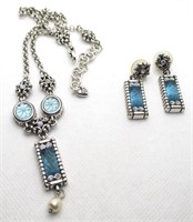 Brighton 16" Blue Glass "Y" Necklace & Earrings