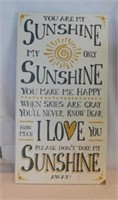 Wooden Sunshine home decor sign, 13" x 24"