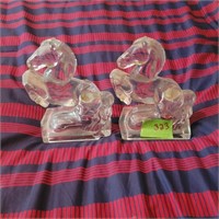 Pair of glass horse bookends