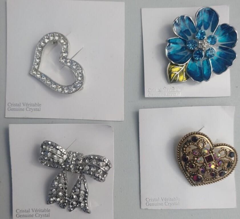 Four Genuine Crystal Brooches