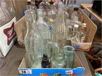 vintage bottles with green tint and one cobalt