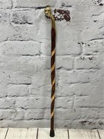 Custom Brass & Spiral Carved Wood Walking Stick