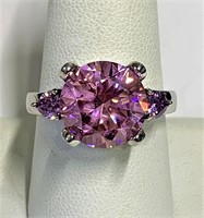 .925 Silver Pink Sapphire & Amethyst Ring Sz 8