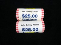 2- Rolls of John Adams Presidential dollars