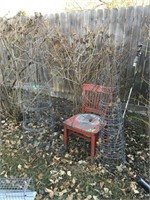 asst tomato cages, wood chair