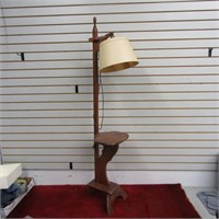 Wood floor lamp w/attached table.