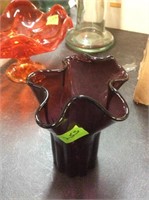 PURPLE GLASS VASE, 7"