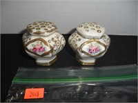 White & Gold with floral design Salt and Pepper
