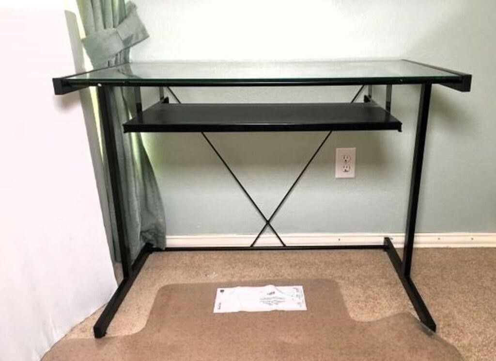 Glass Office Desk with Pull out Keyboard