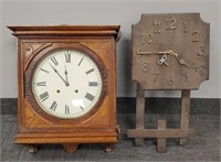 2 oak wall clocks - 1 mission style (as found)  &