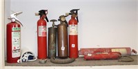GROUPING OF VINTAGE FIRE EXTINGUISERS ETC