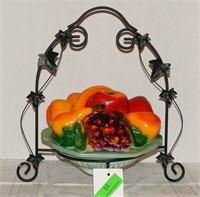 Ceramic fruit with ivy metal holder