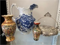 Vintage Wash Pitcher, Asian Vases, Silverplate