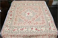 Red Floral Quilt with Pair of Shams