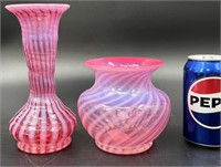 2 Fenton Cranberry Swirl Optic Vases