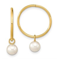 14 Kt- Yell0w Gold Pearl Hoop Earrings