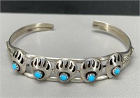 Sterling Silver Navajo Bear Paw Turquoise bracelet