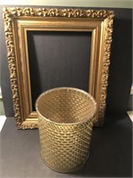 Ornate wood frame & Gold Metal trash - regency