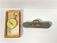 Antique iron line level and map compass