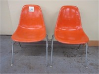 (2) Herman Miller MCM Orange Stackable Chairs