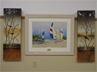 Framed Sailboat Picture & (2) Cardinal Scene Home-