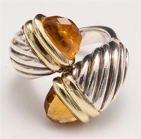 David Yurman 925 / 14K / Citrine Bypass Ring.