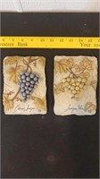 Vintage Cheri Blum Pair of 3D Wine Grapes Wall