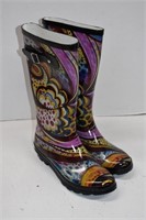 New Ladies Rubber Colorful Print Rain Boots Sz 9