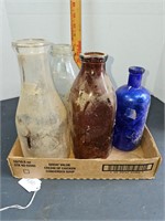 Amber milk bottle, cobalt blue bottle, Plus