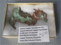 Copper specimen. Weight 3.3 oz. measures 4 3/8"