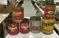 6-Empty Tin Cans w/ Pennzoil & Zerex